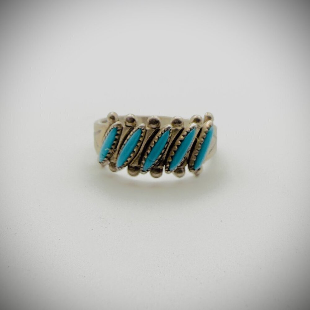 Vintage Bell Trading Post Sterling Turquoise Needlepoint Ring | Size 6.25